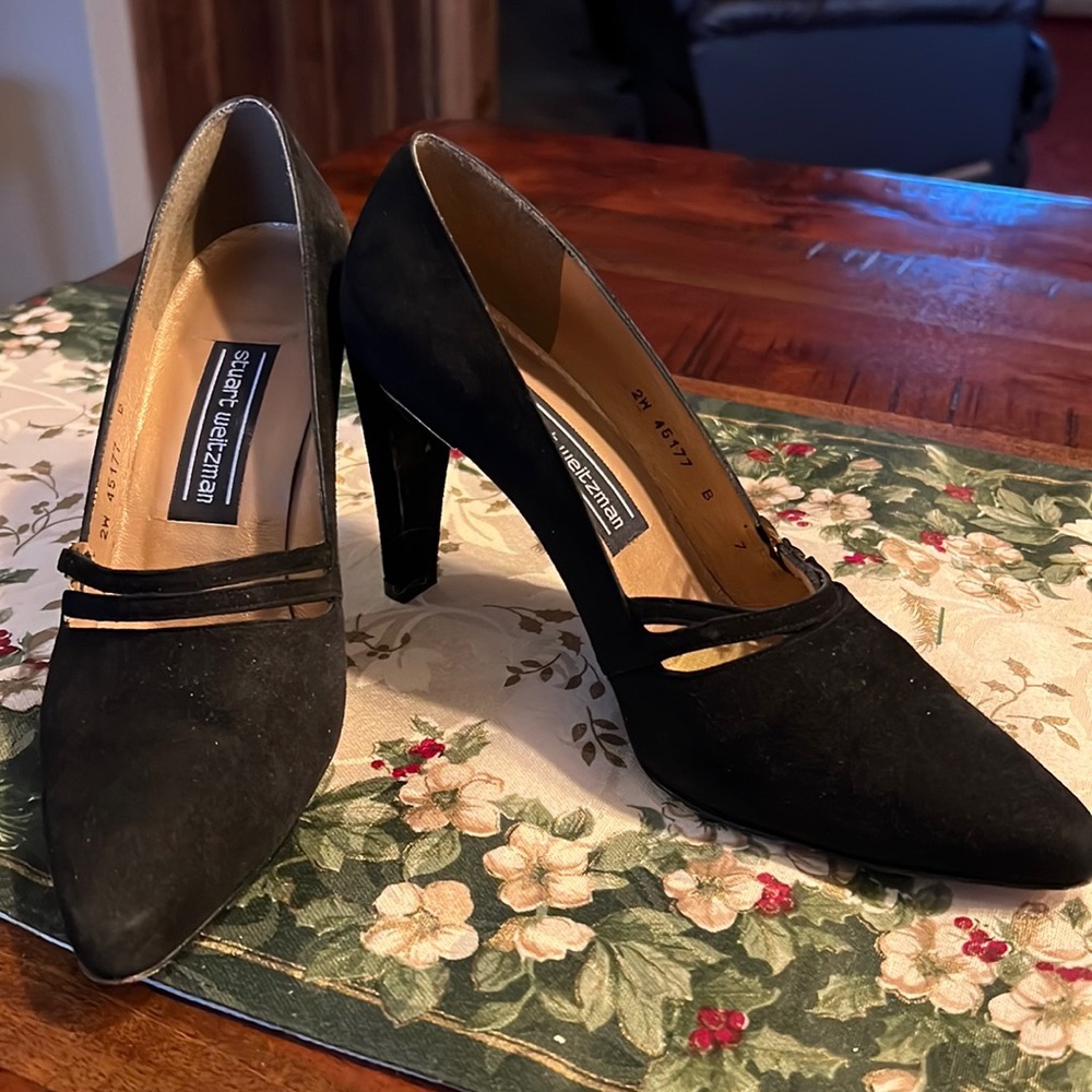 Stuart Weitzman black suede 3-1/2” heels. Size 7 B.